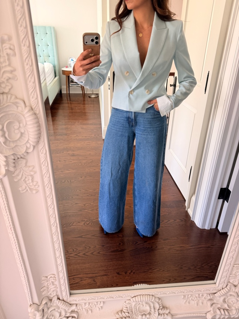 Zara Cropped Double-Breasted Blazer - Pale Blue - Picture 15 of 15